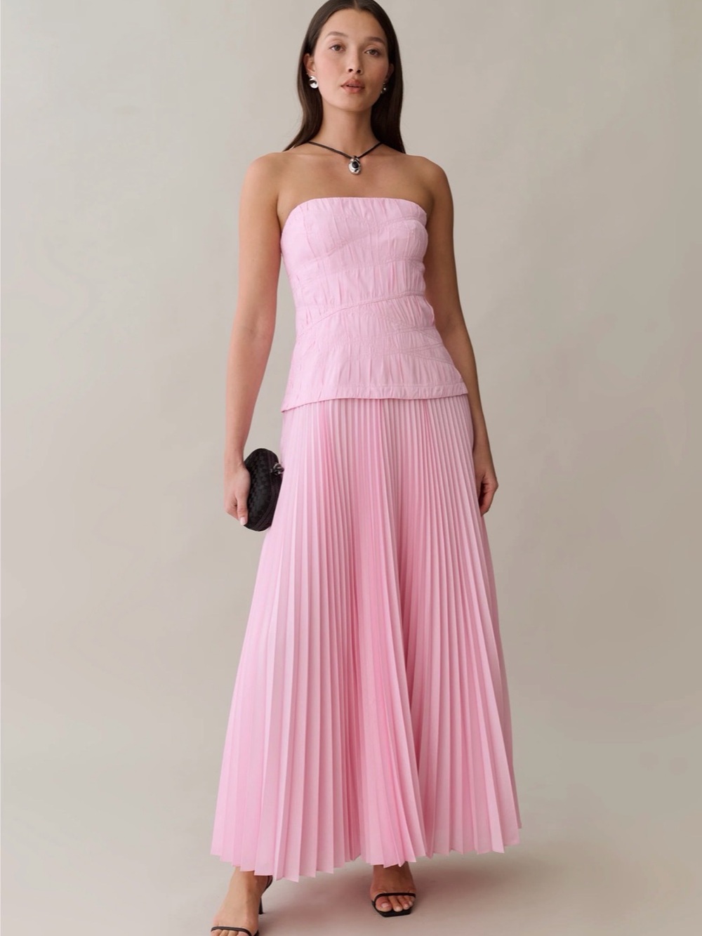 O.p.t Ada Dress, Women's Strapless Pleated Maxi Dress - Pink